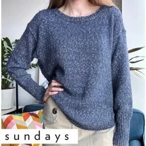 Sundays Alder Sweater Military Blue Cotton Yak Blend Round Hemline Women's Small